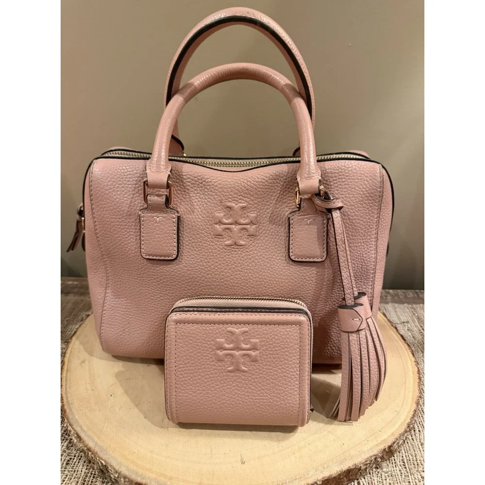 Tory Burch Thea‎ Web Small Satchel Bag & Wallet Set Pink Moon 2 Straps 796$